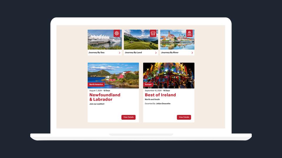 Craig Travel website listing displayed on a white laptop with a dark blue background.