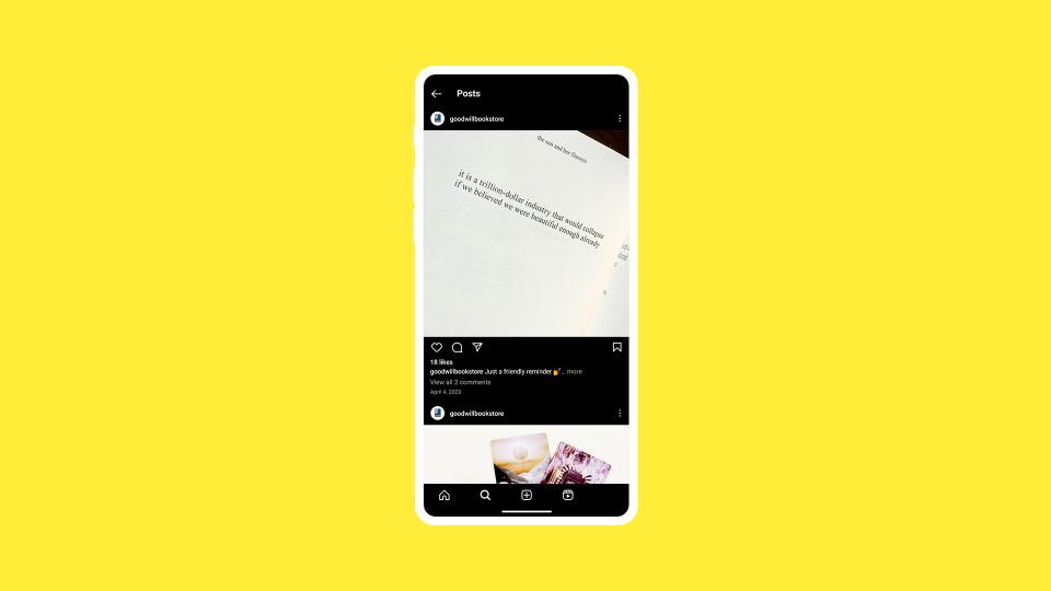 An Instagram post on a phone mockup showing a poem about the beauty industry