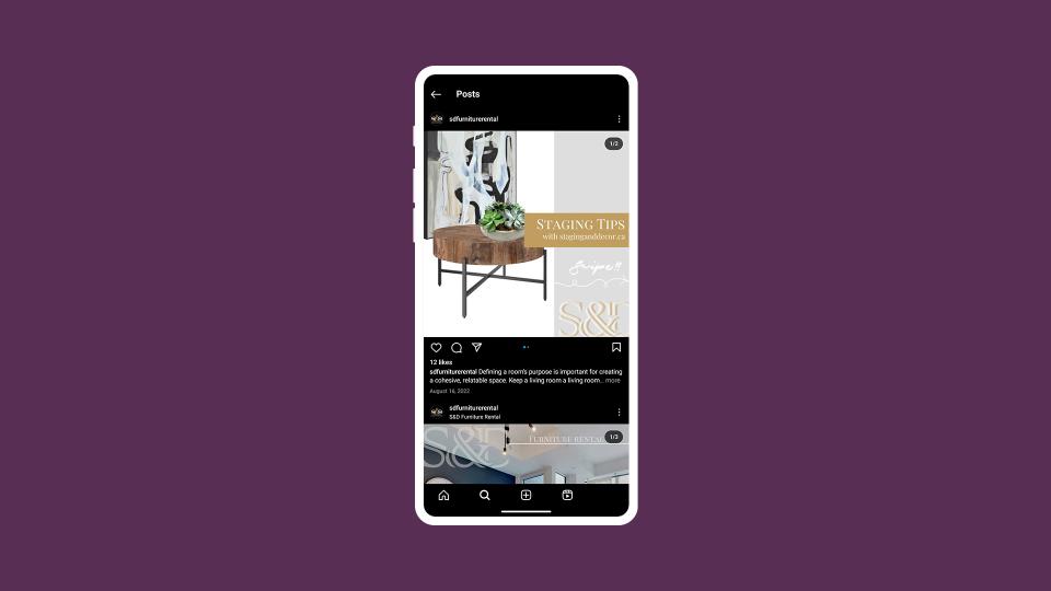 Staging tips post on S&D Furniture Instagram