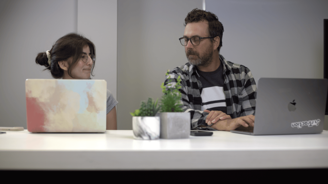 Jason and Manuela at a table